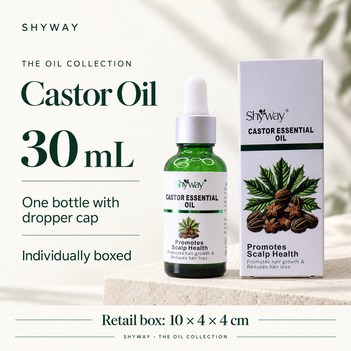 SHYWAY ricinusolie: 30 mL, dråbeflaske og 10 x 4 x 4 cm detailkarton