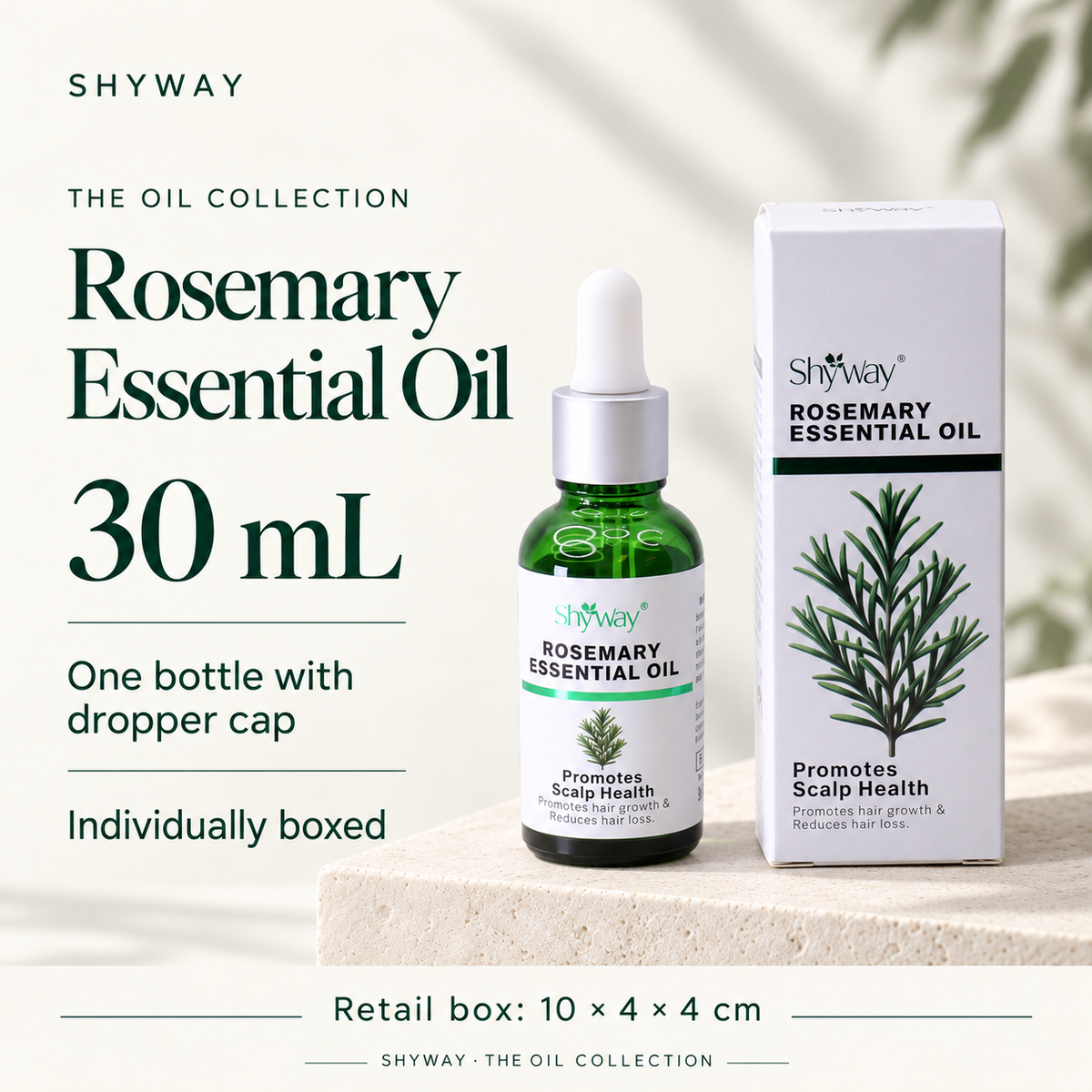 SHYWAY Rosemary æterisk olie: 30 ml, dråbeflaske og 10 x 4 x 4 cm detailkarton