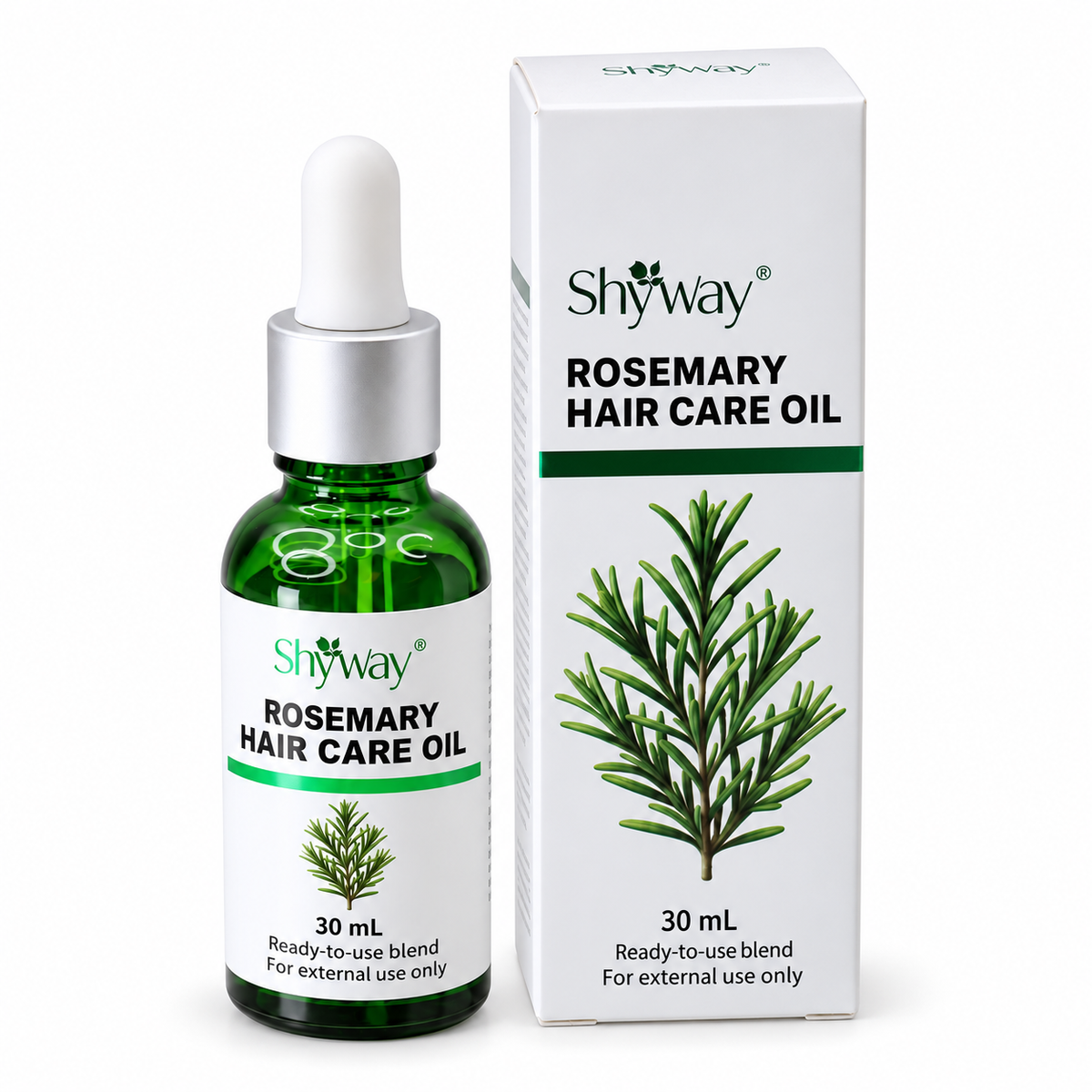 SHYWAY Rosemary Hair Care Oil 30 mL ready-to-use blend; illustration of updated packaging