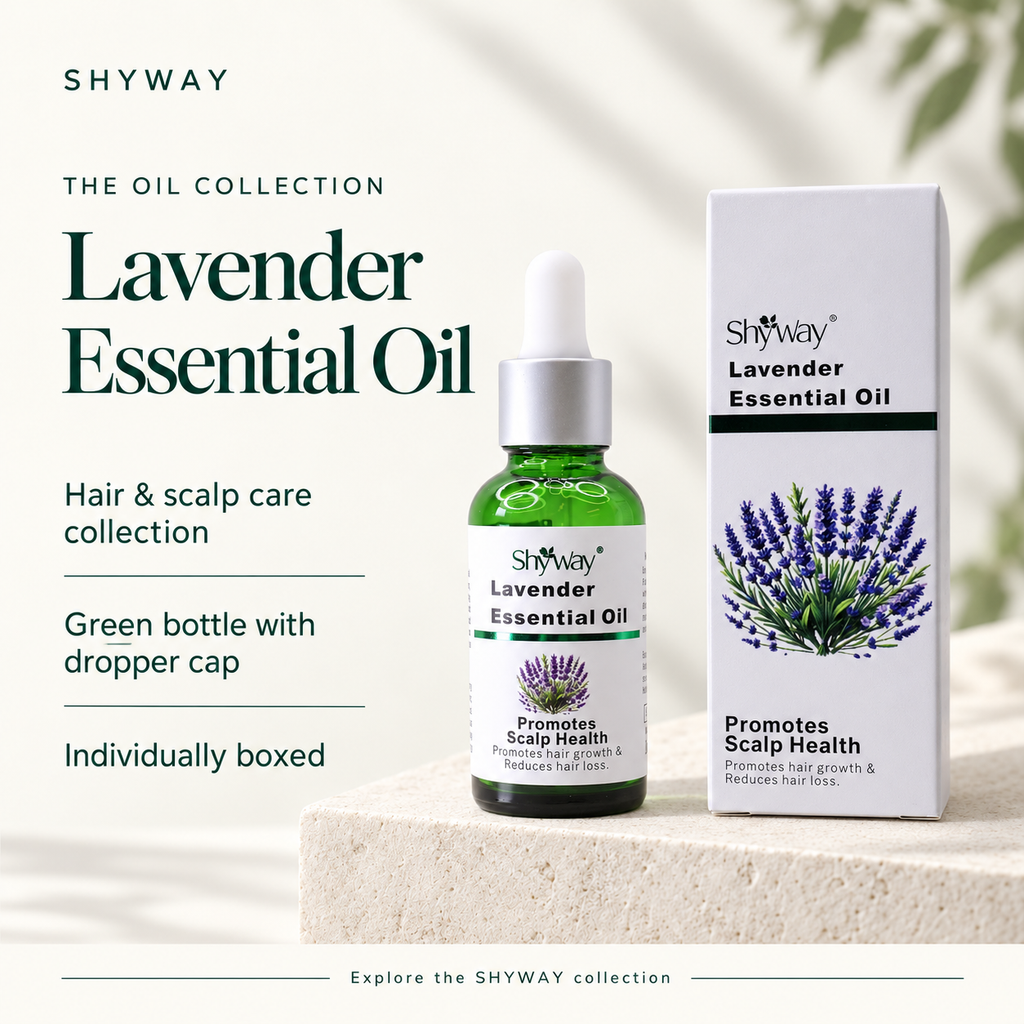 SHYWAY Lavender Essential Oil — pengenalan produk dengan teks bahasa Inggris