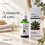 SHYWAY Castor Oil: immagine lifestyle su un mobile in pietra chiara