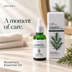 SHYWAY Rosemary Essential Oil — livsstilsbild på en blek sten fåfänga